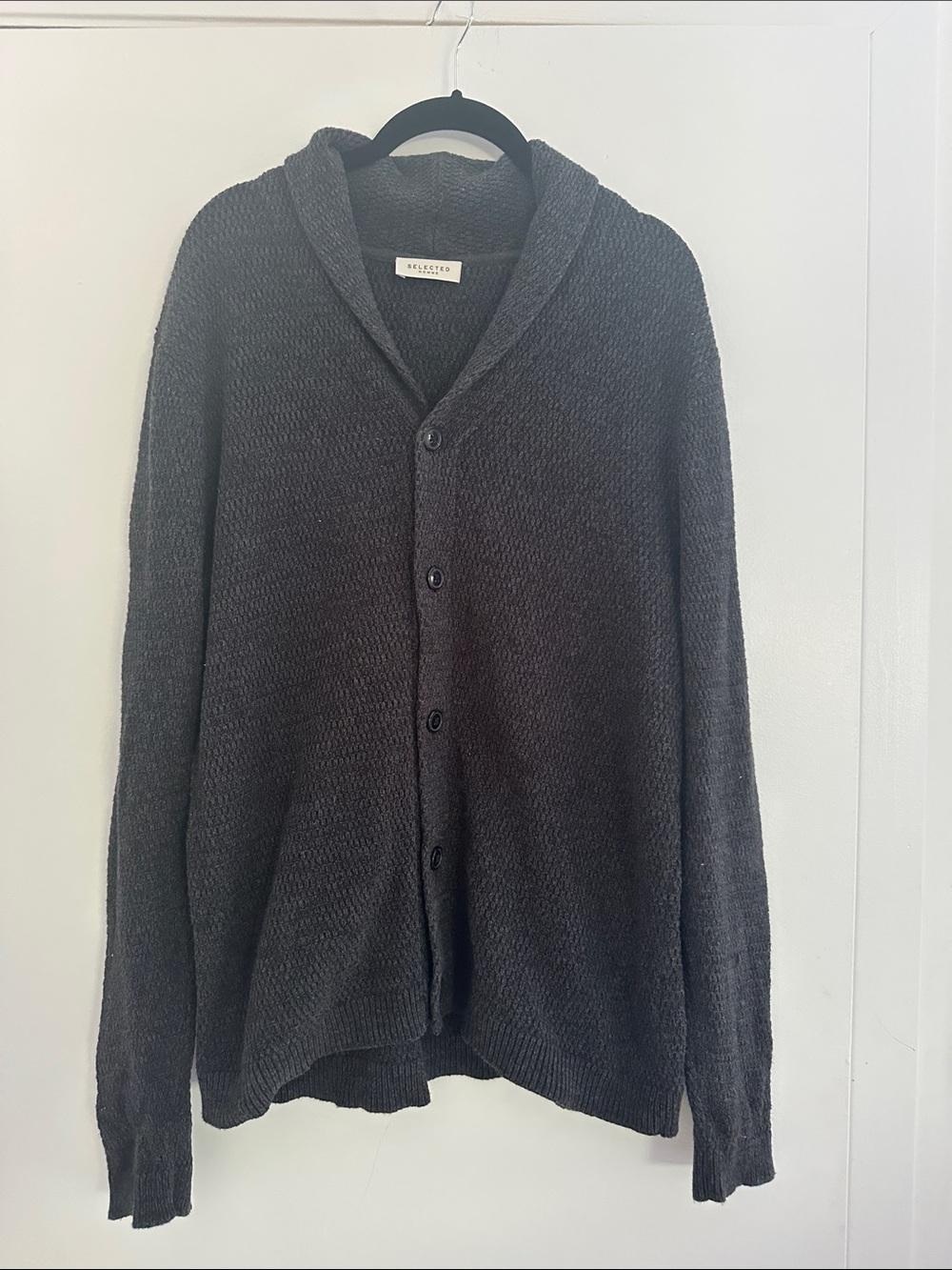 Selected Homme Shawl Collar Gray Cardigan 100% Cotton | Size M